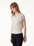OGLmove Women's Sandwashed Modal Relaxed V-Neck Gathered Shoulder Top