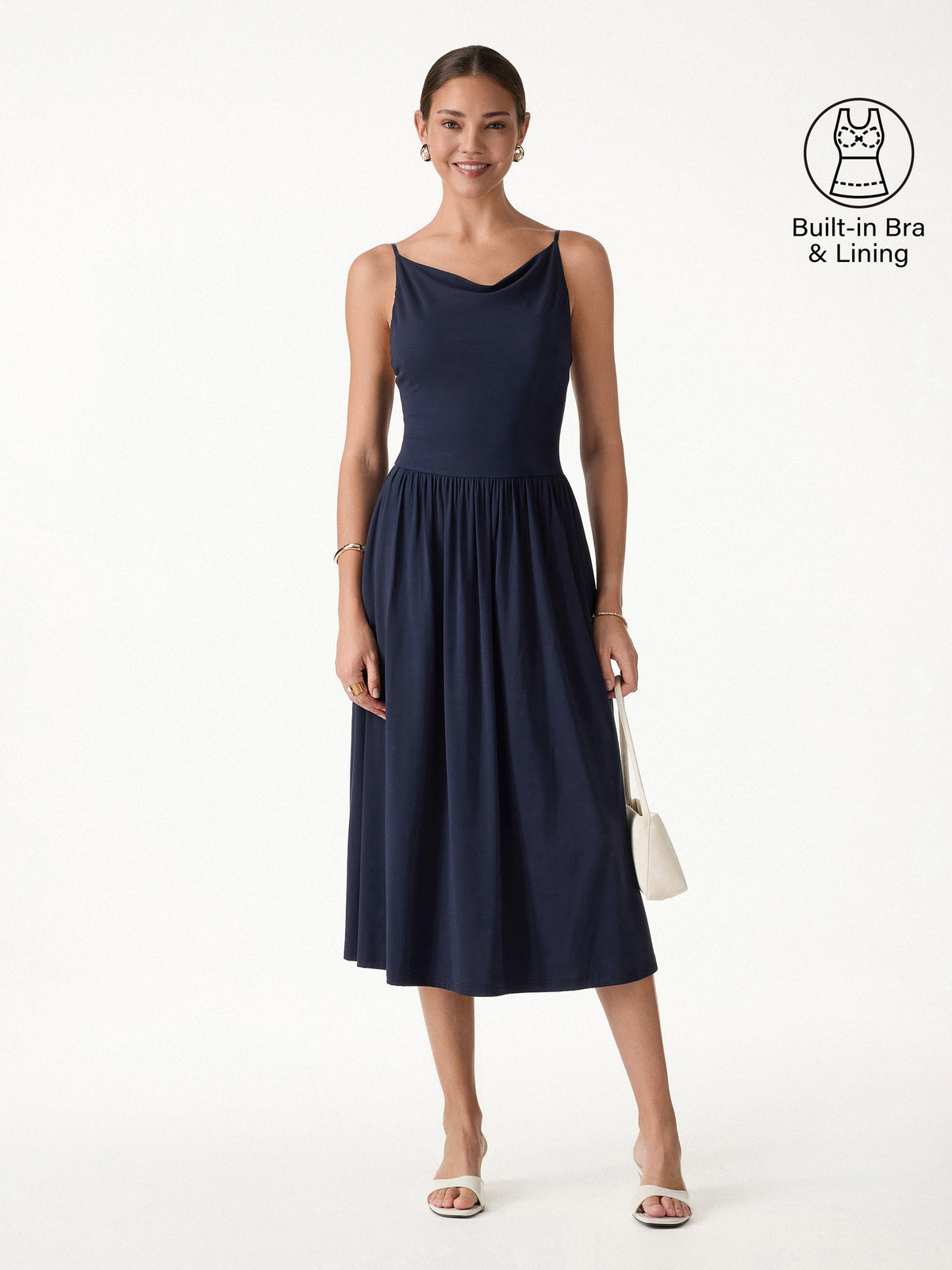 OGLmove SkinKiss Cowl Neck Open-Back Midi Bra Dress