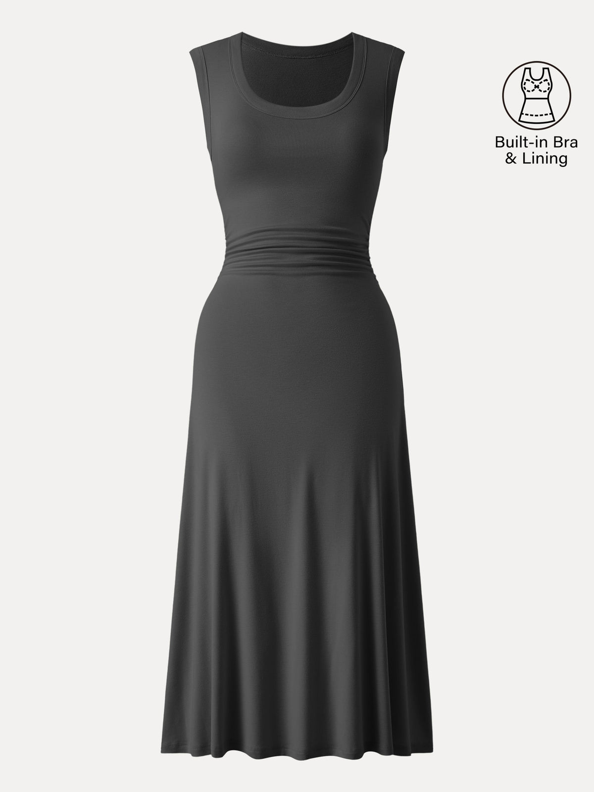 OGLmove Women's Scoop Neck Side Ruched New Airy Bra Midi Dress