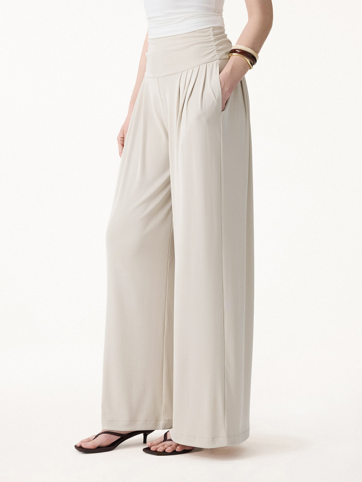 OGLmove Sandwashed Super Flowy Tucked Palazzo Pant with Pockets