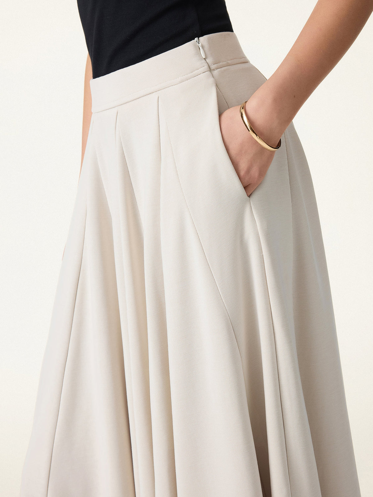 OGLmove Women's Lyocell Blend Volume Midi Skirt with Pockets