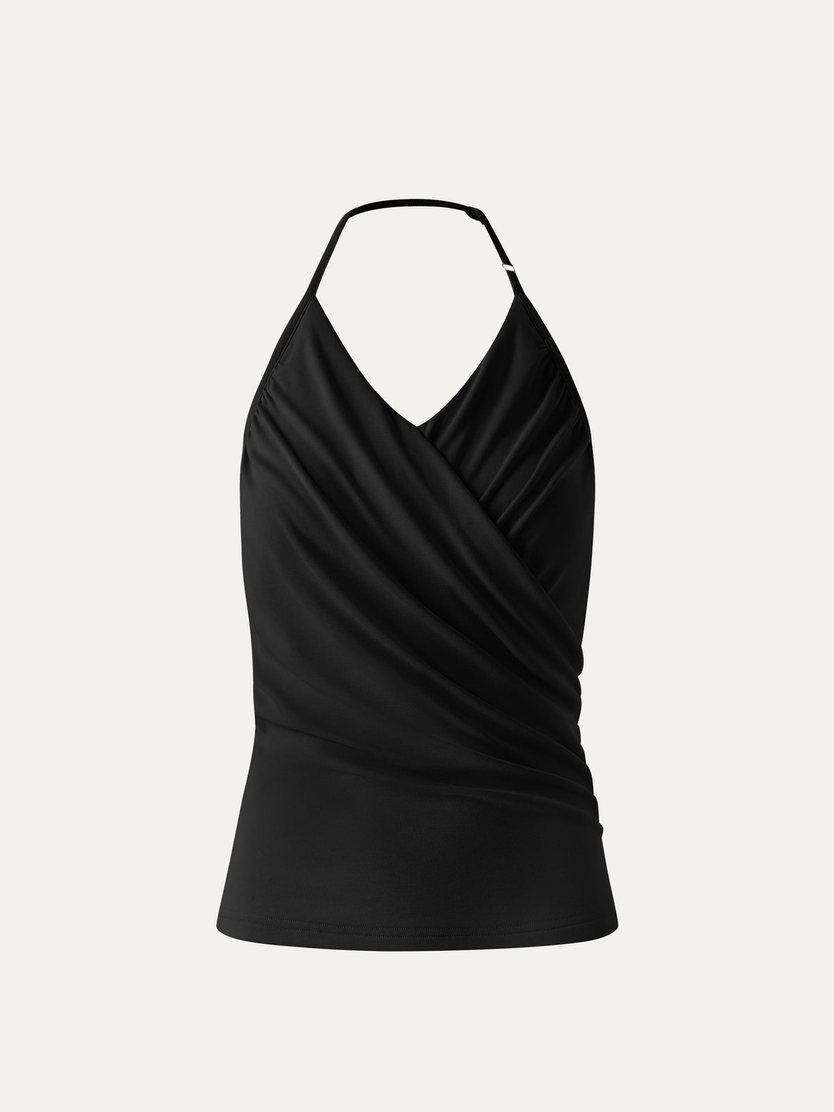 OGLmove Women's Modal Halter Neck Surplice Ruched Bandless Bra Top