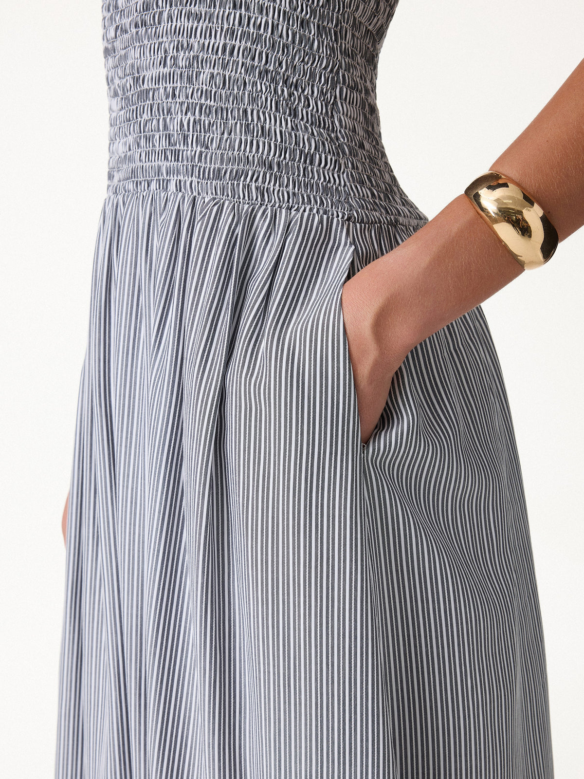 OGLmove Women's Striped Poplin Square Neck Smocked Midi Bra Dress