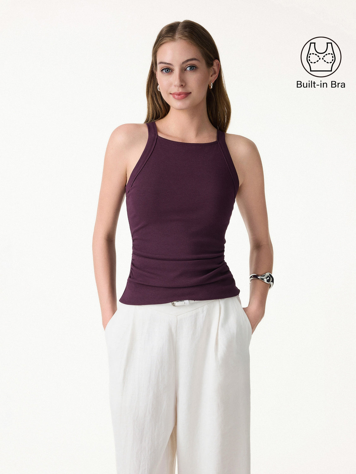 OGLmove Women's Square Neck Ruched Rib Bra Tank