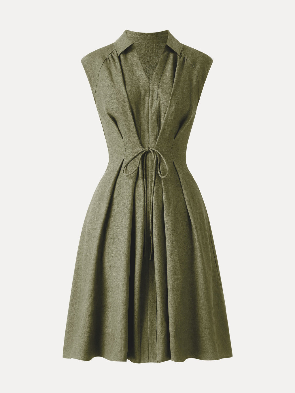 OGLmove Women's Viscose-Linen V-Neck Drawstring Midi Dress