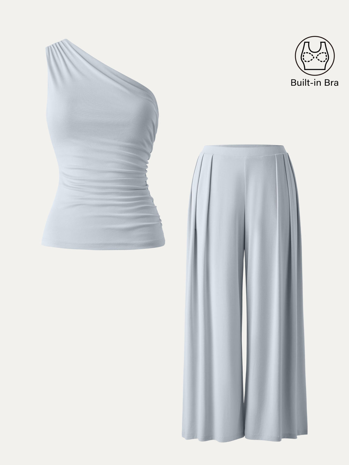 OGLmove Women's Regular Wide Leg Palazzo Pant with Pockets & Ruched Bra Tank Set