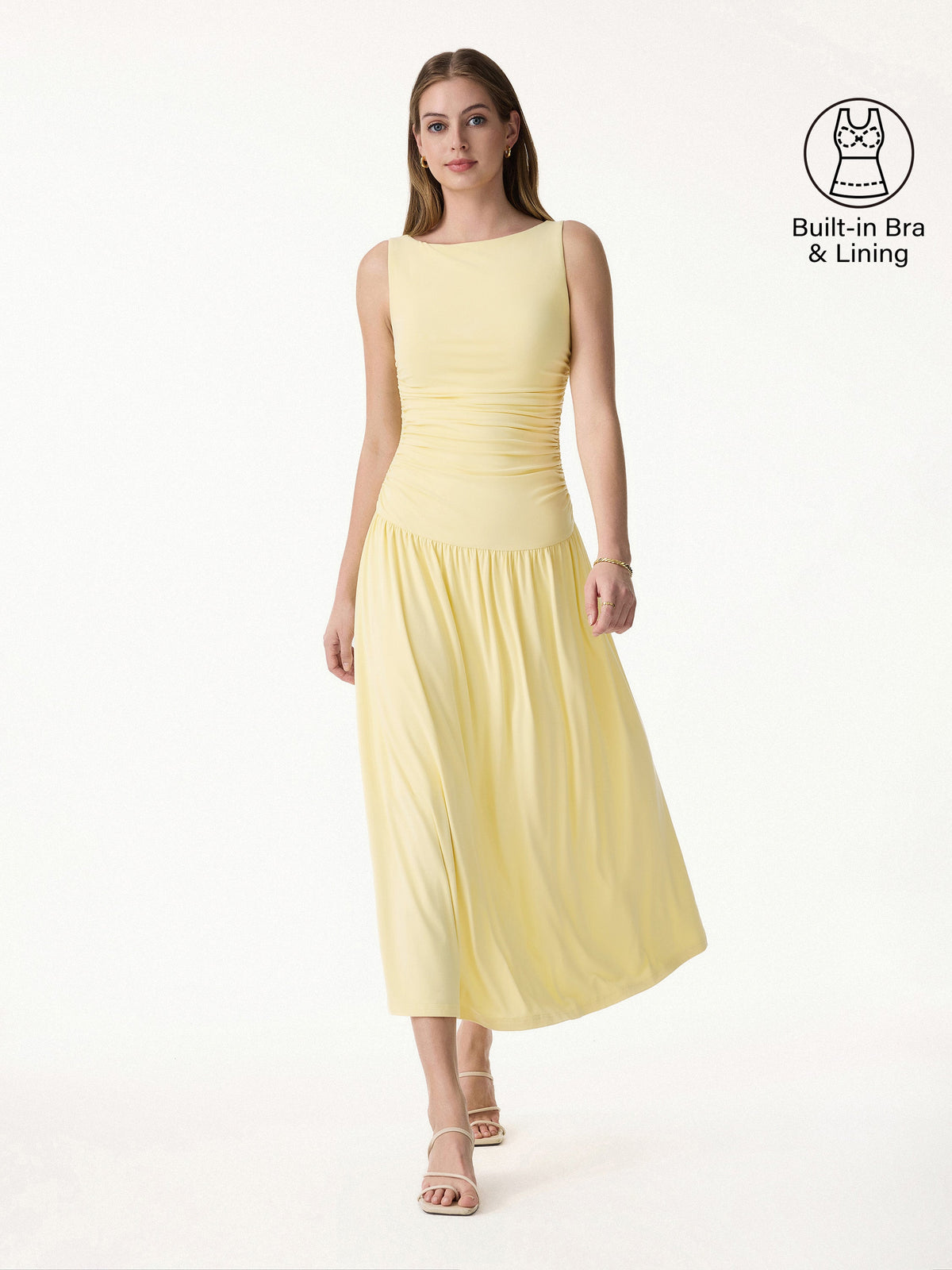 OGLmove Women's SkinKiss Cooling Boatneck Ruched Midi Bra Dress
