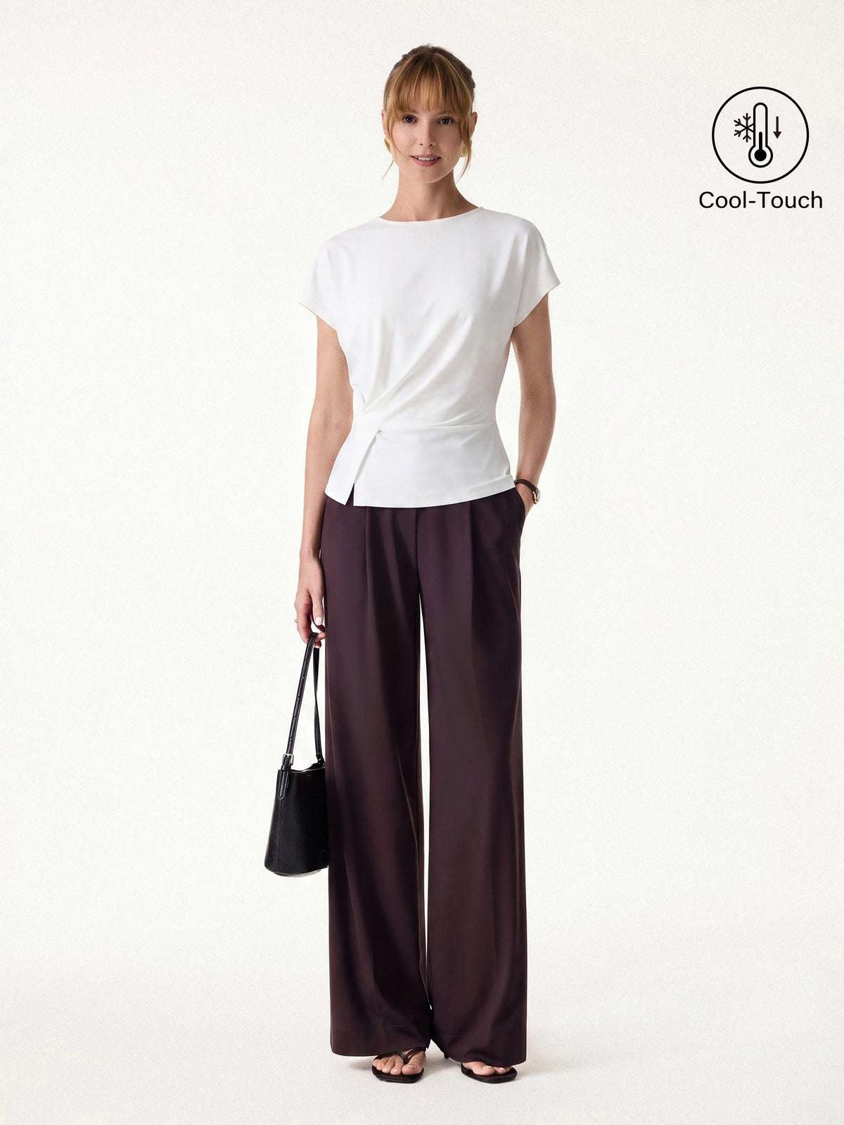 OGLmove Women's Round Neck Cap Sleeve Top & High Rise Wide Leg Pants Set