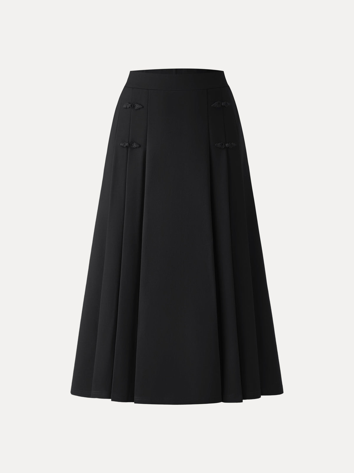 OGLmove Women's Pleated Frog Button Decor Midi A-Line Skirt