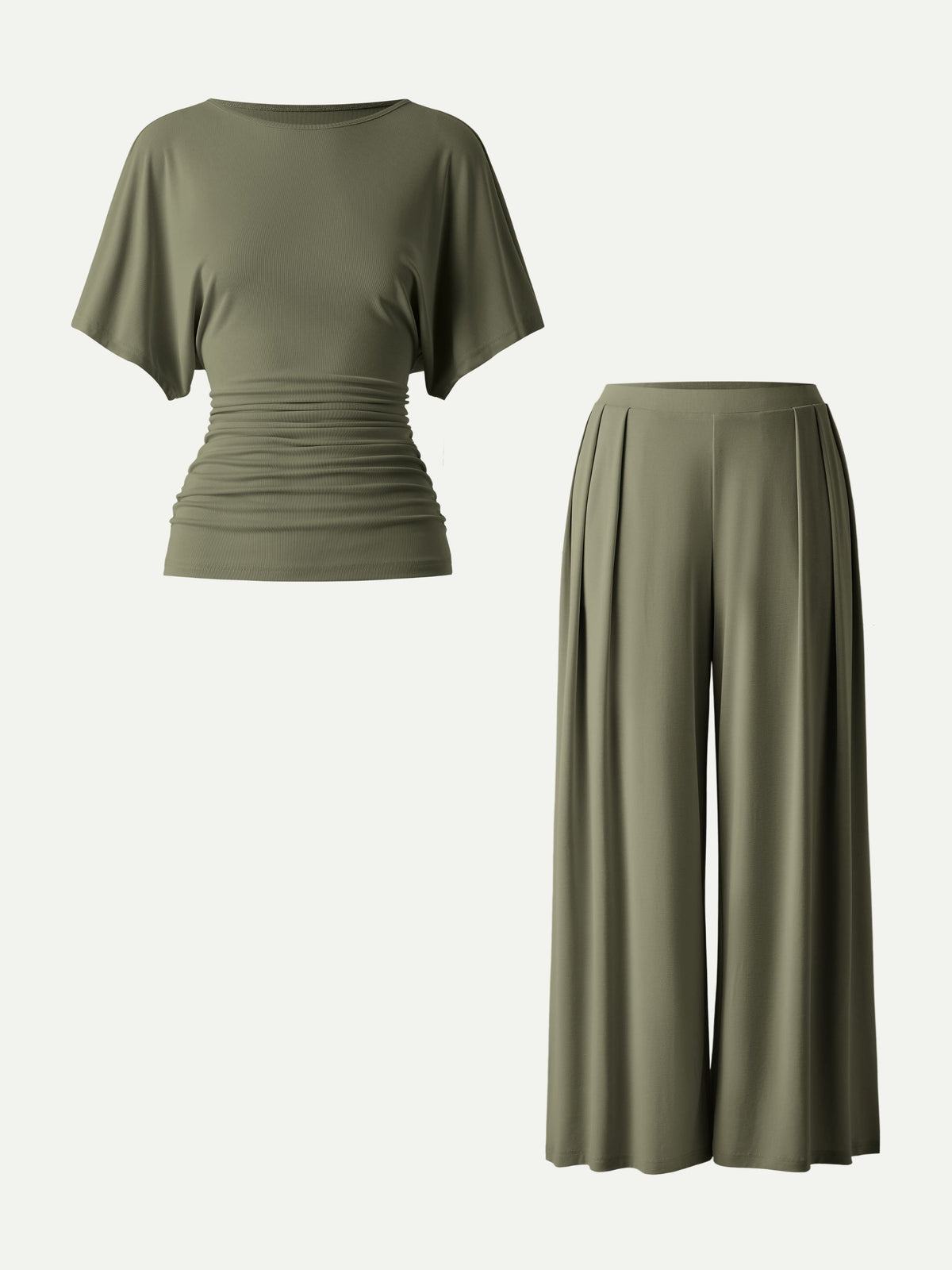OGLmove Women's Boatneck Batwing Sleeve Top & Wide Leg Palazzo Pant Set with Pockets
