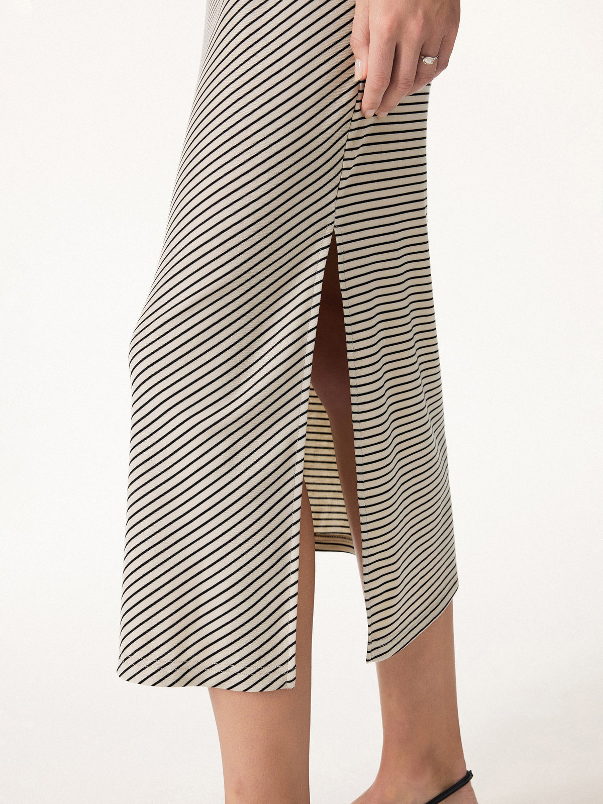 OGLmove Women's Striped Relaxed Midi Dress with Self-Tie