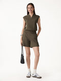 Women's Banded Hem Travel Top & Shorts Set with Pockets