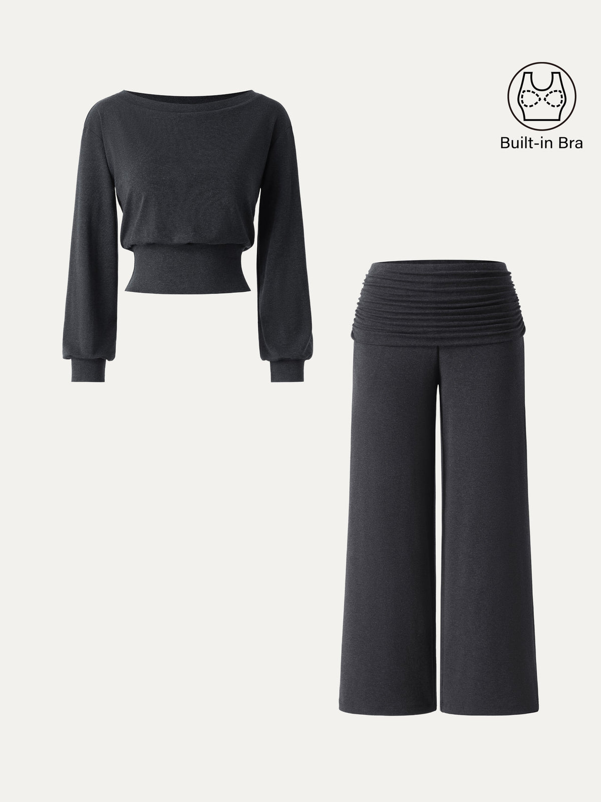 OGLmove Women's Boatneck Bra & Wide Leg Pants Set with Pockets