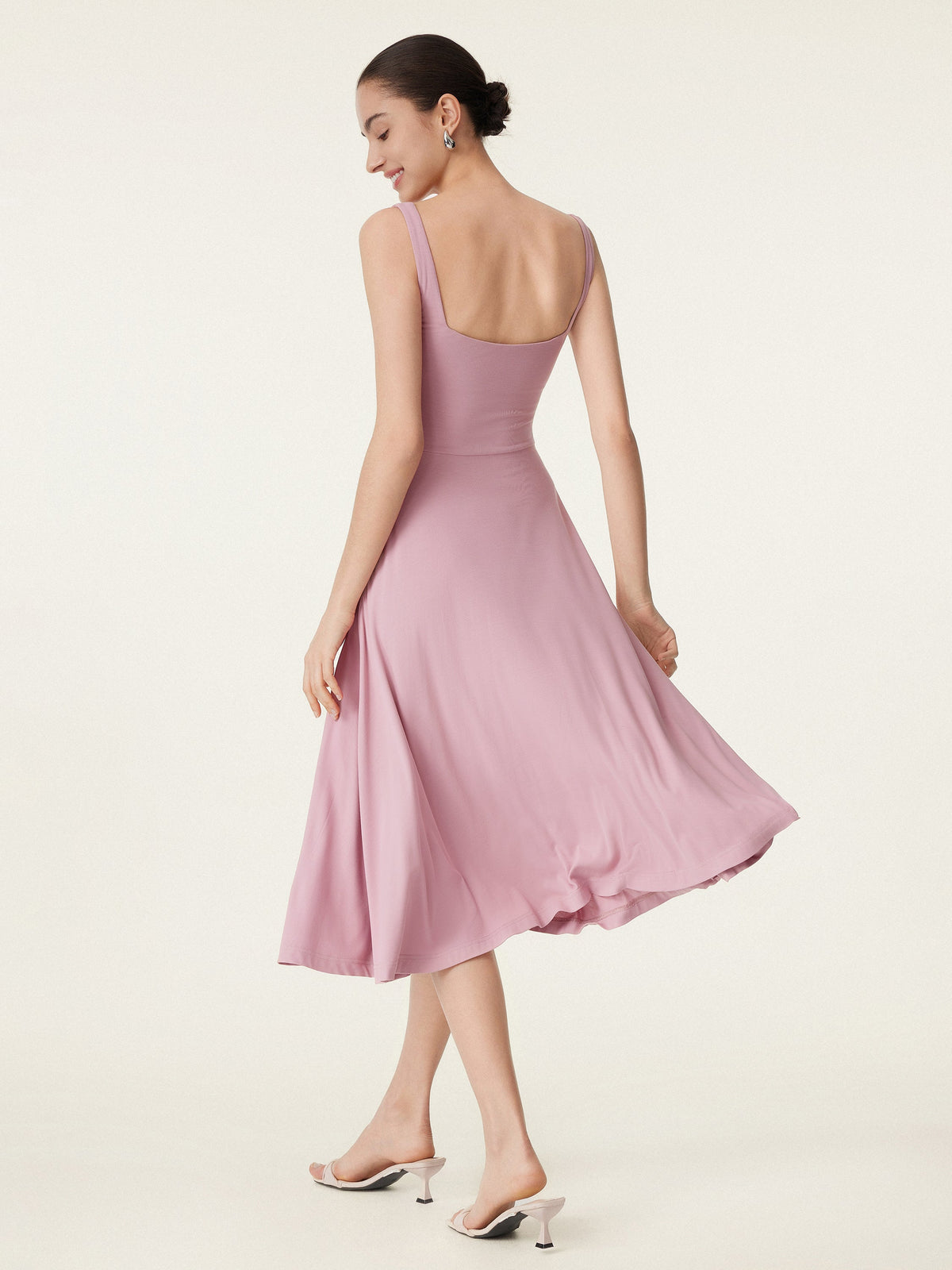 OGLmove Women's Square Neck Flowy New Airy Bra Midi Dress