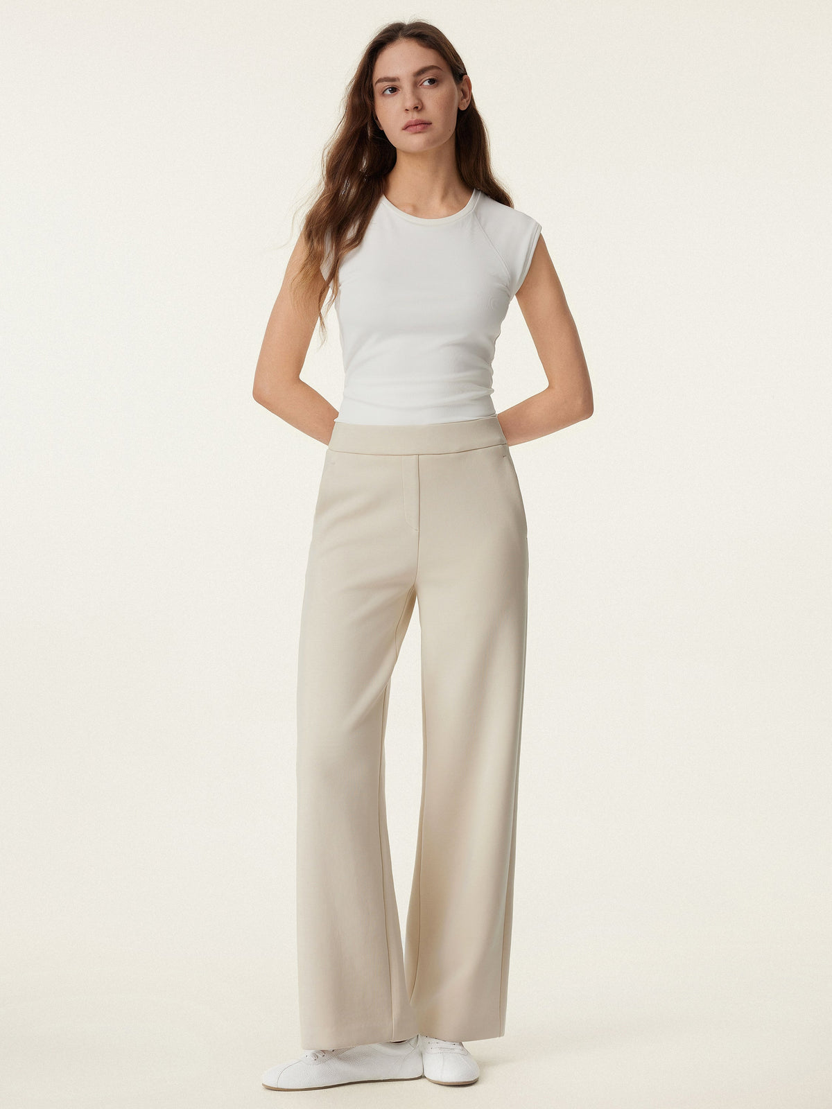 OGLmove Women's Textured Mid Rise Pull-on Straight Pant with Pockets