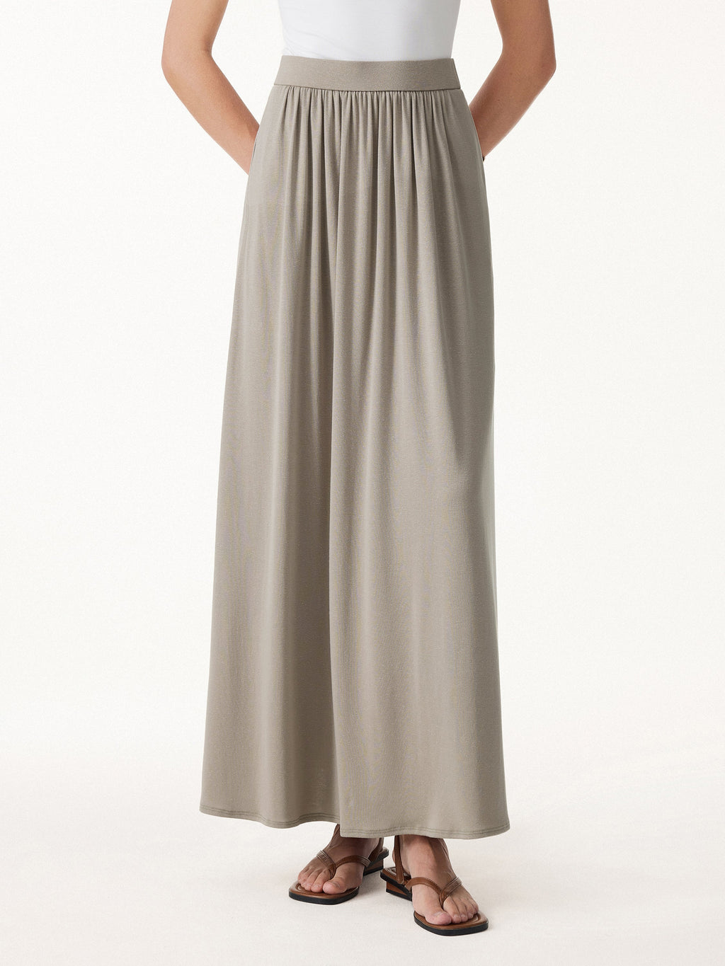 OGLmove Linen Knit Gathered A-Line Maxi Skirt