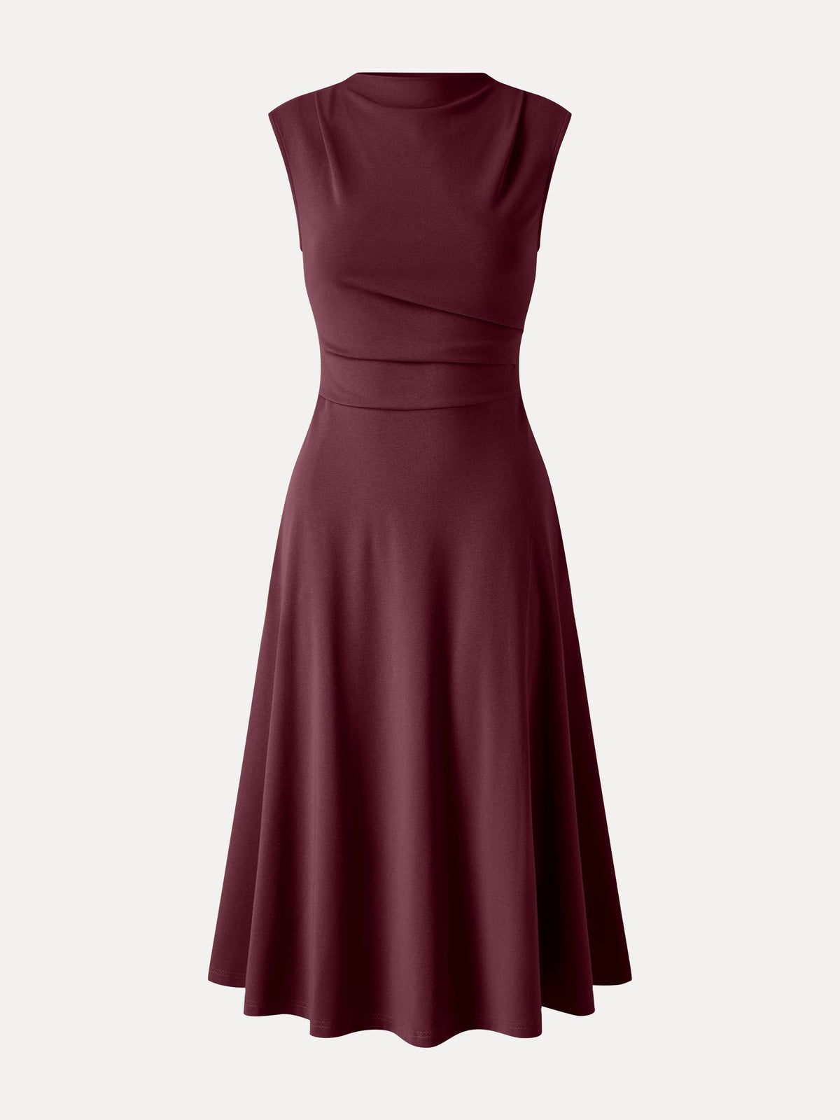 OGLmove Women's Viscose-Cotton Mock Neck Sleeveless Tucked Midi Dress