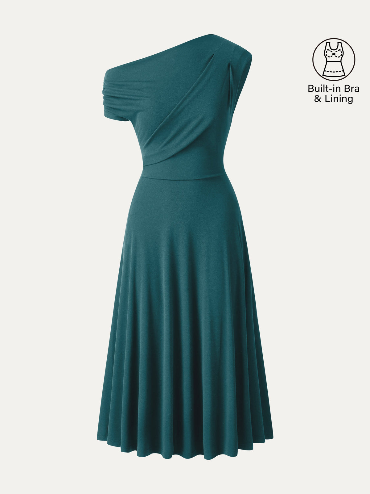 OGLmove Women's Asymmetrical Shoulder Tucked Midi Bra Dress with Pockets