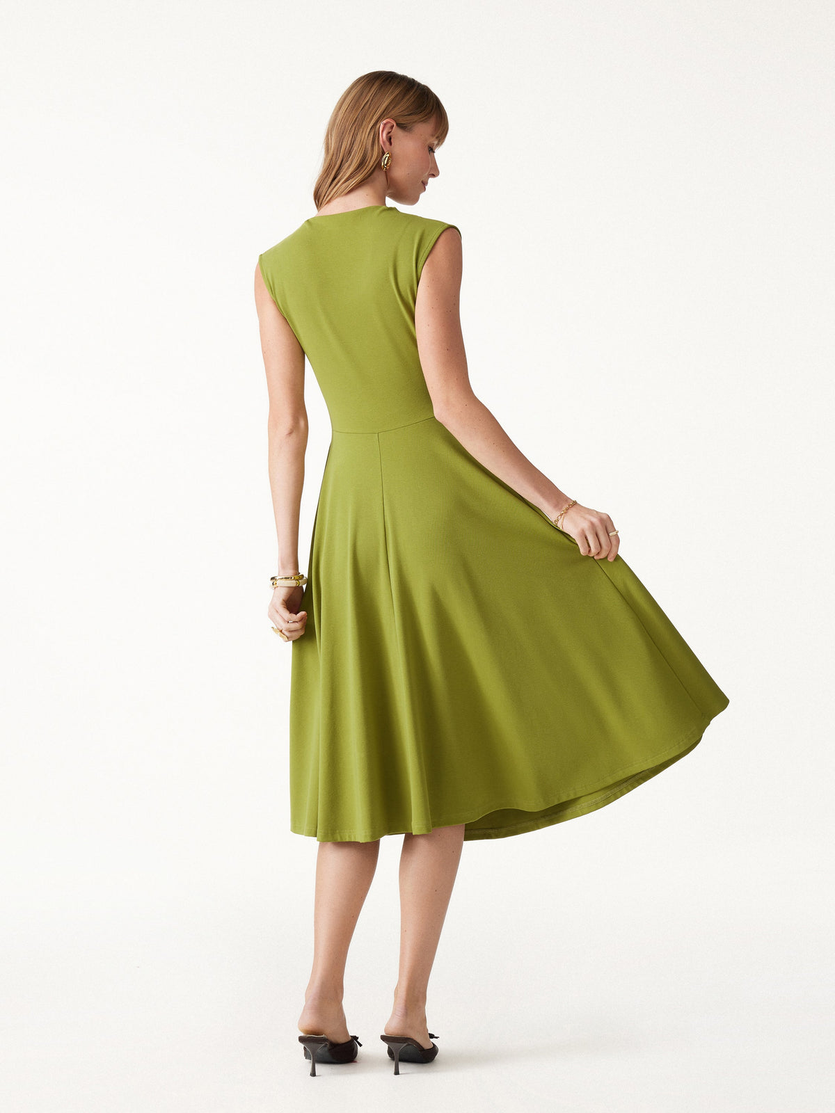 OGLmove Women's Viscose-Cotton Mock Neck Sleeveless Tucked Midi Dress