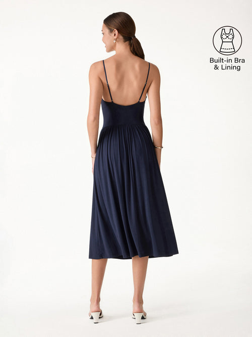 OGLmove SkinKiss Cowl Neck Open-Back Midi Bra Dress