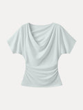 OGLmove Women's Asymmetrical Cowl Neck Ruched Top