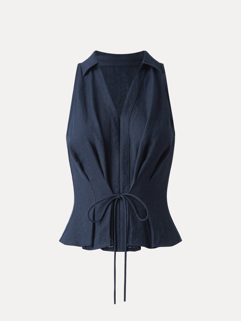 OGLmove Women's Collared V-Neck Pleated Sleeveless Top with Drawstring