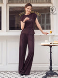 OGLmove Women's Round Neck Cap Sleeve Top & High Rise Wide Leg Pants Set