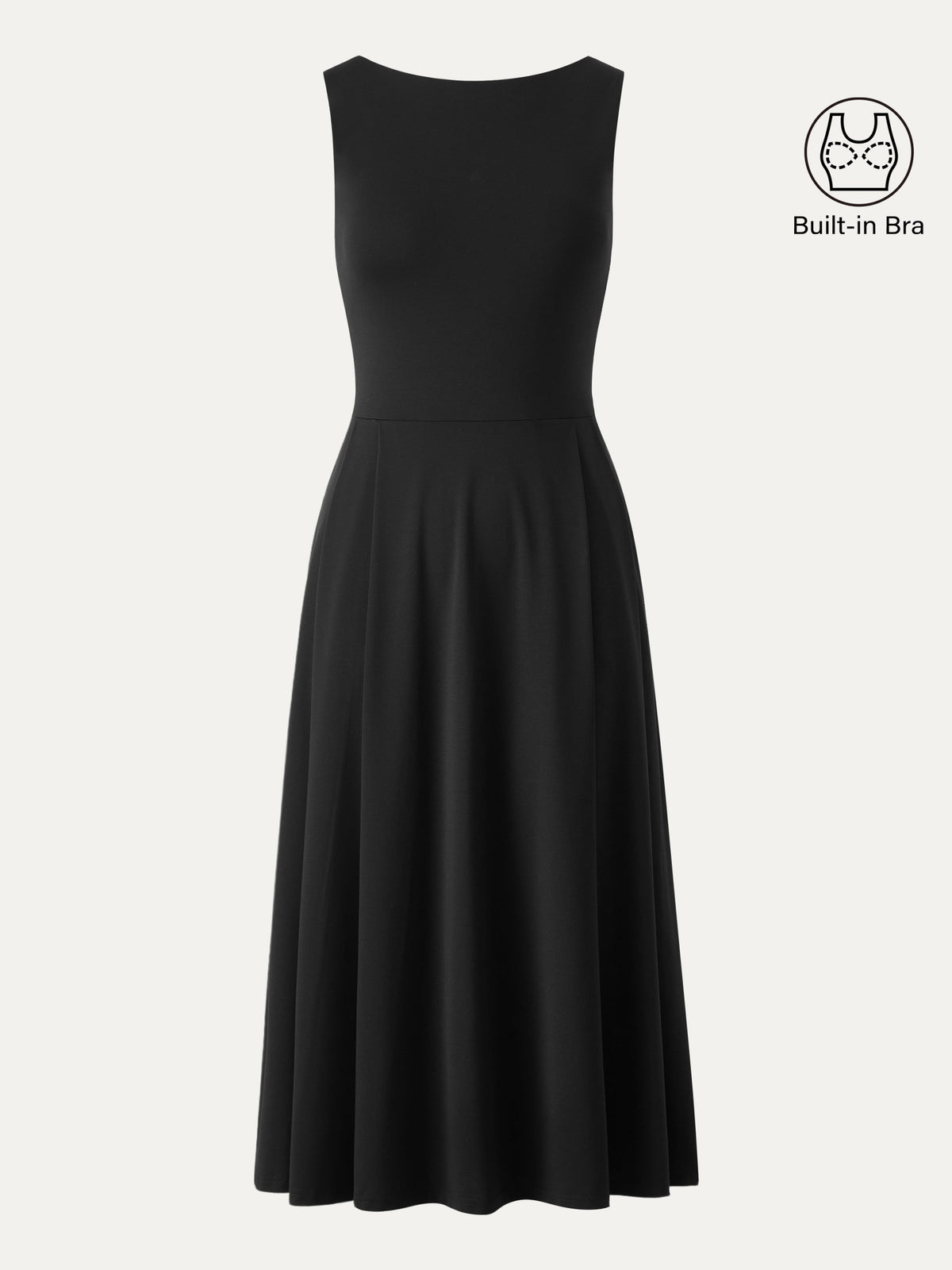 OGLmove Women's Boatneck Bamboo Ponte Bra Midi Dress with Pockets