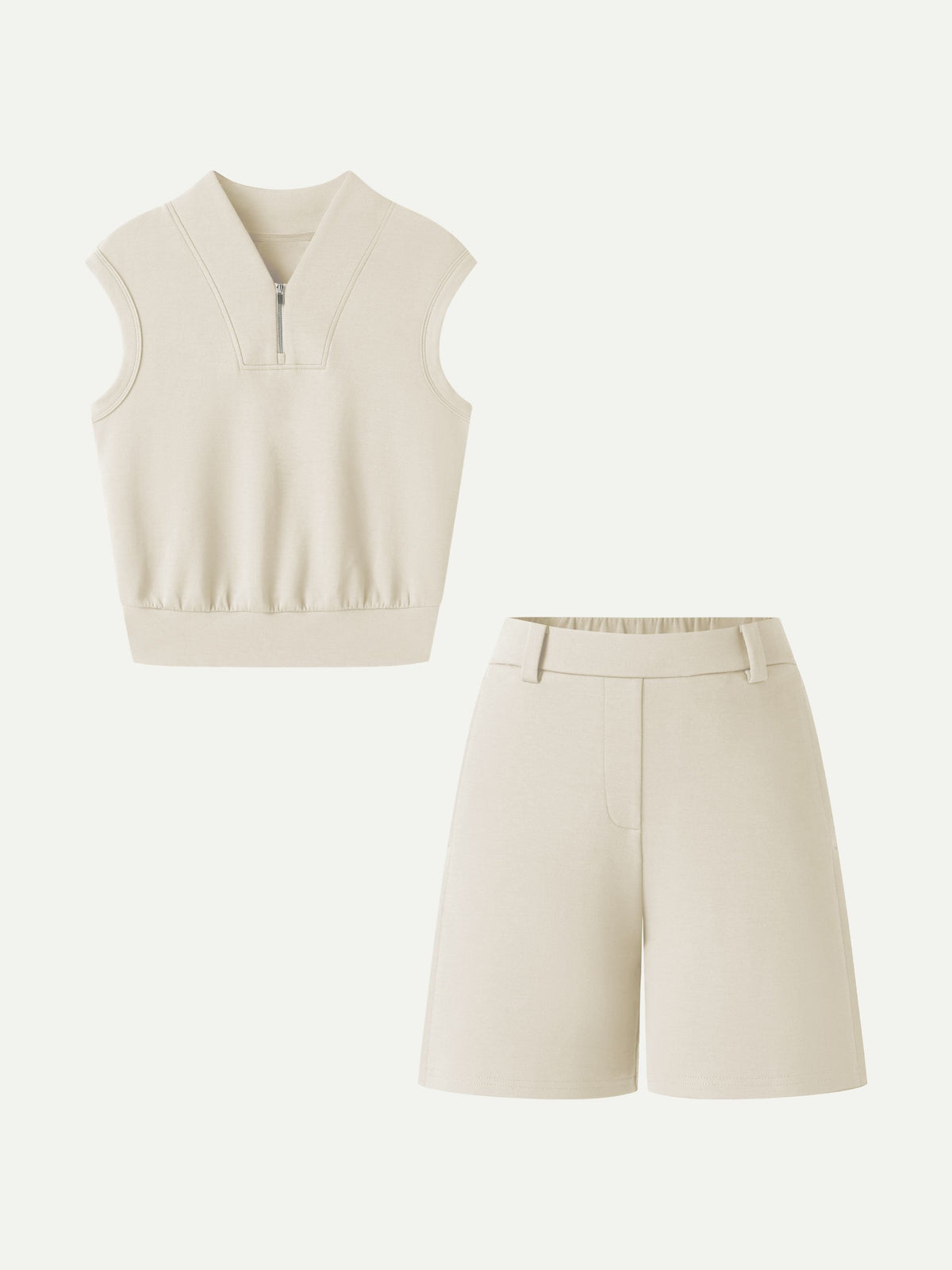 Women's Banded Hem Travel Top & Shorts Set with Pockets