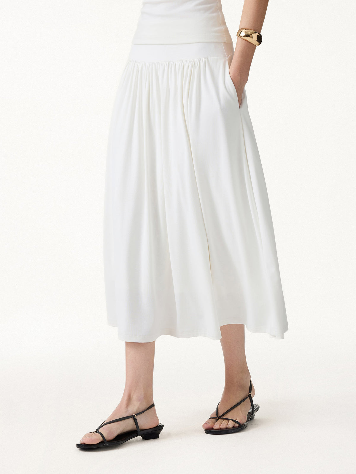 OGLmove Women's Mid Rise Gathered Midi Skirt with Pockets