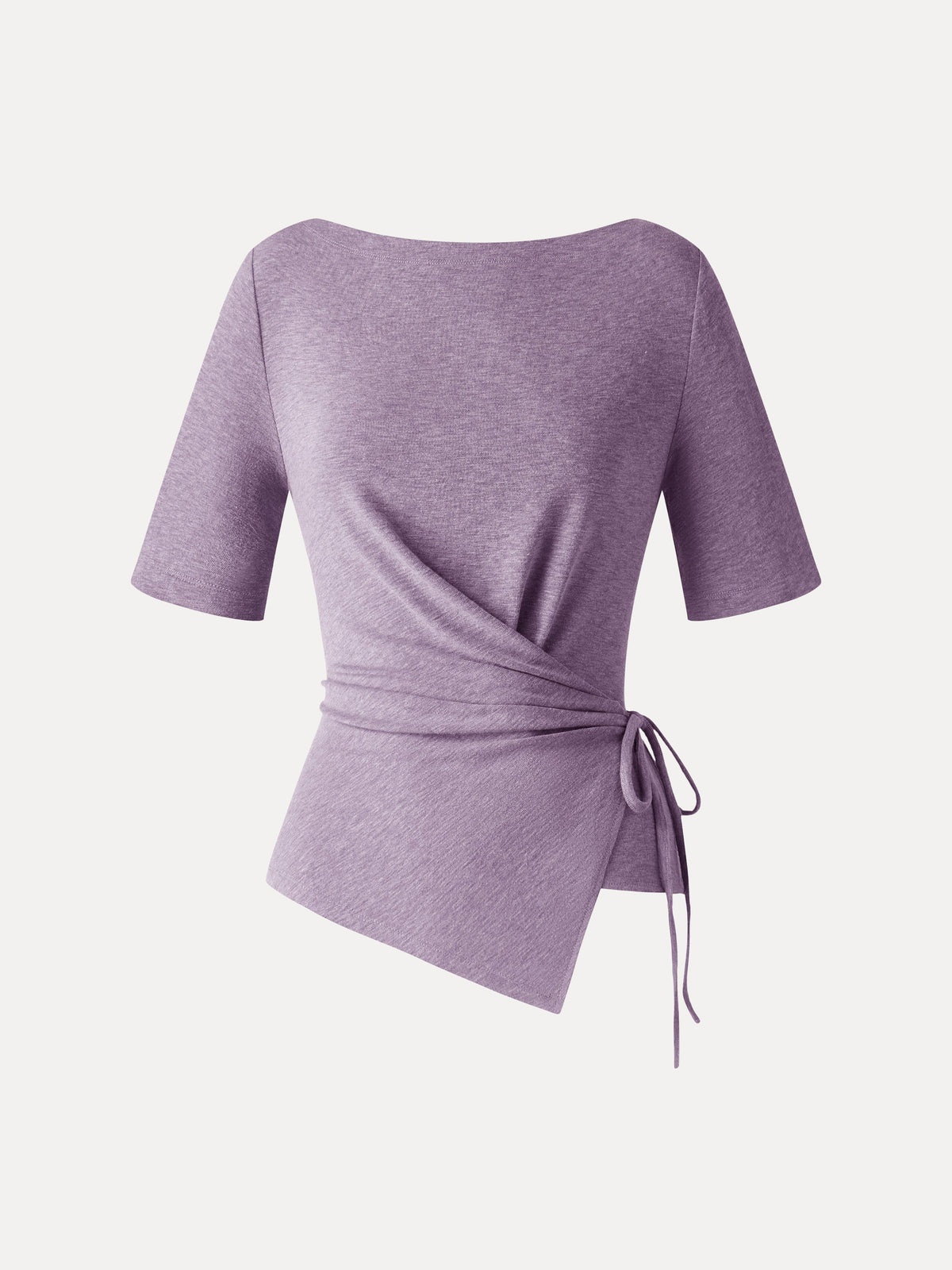 OGLmove Women's Eco-Mousse Slash Neck Short Sleeve Tie-Side Top