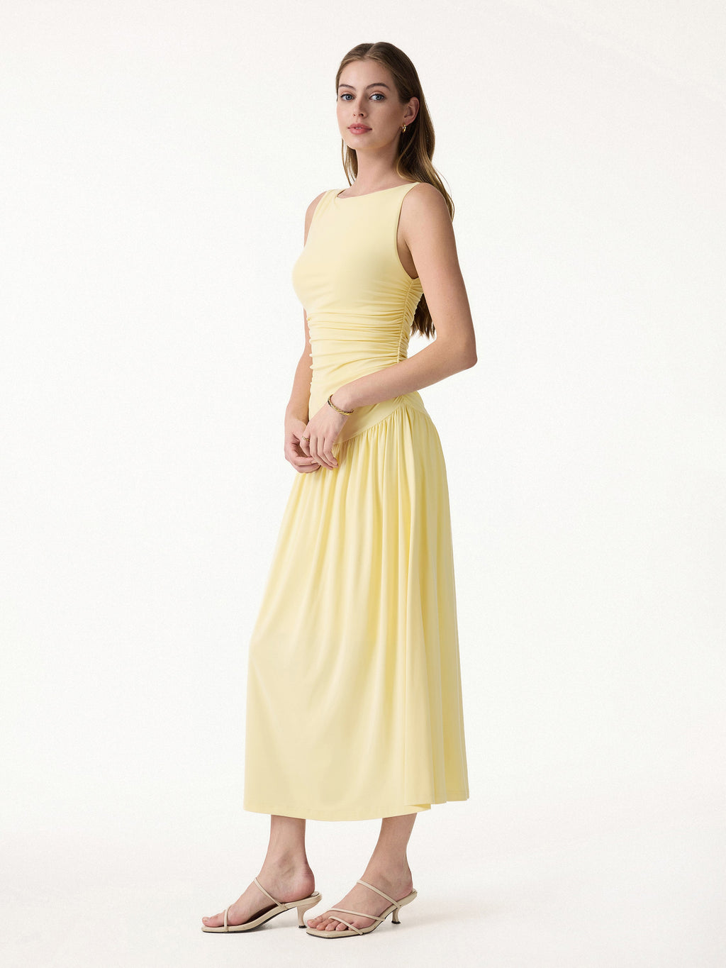OGLmove Women's SkinKiss Cooling Boatneck Ruched Midi Bra Dress