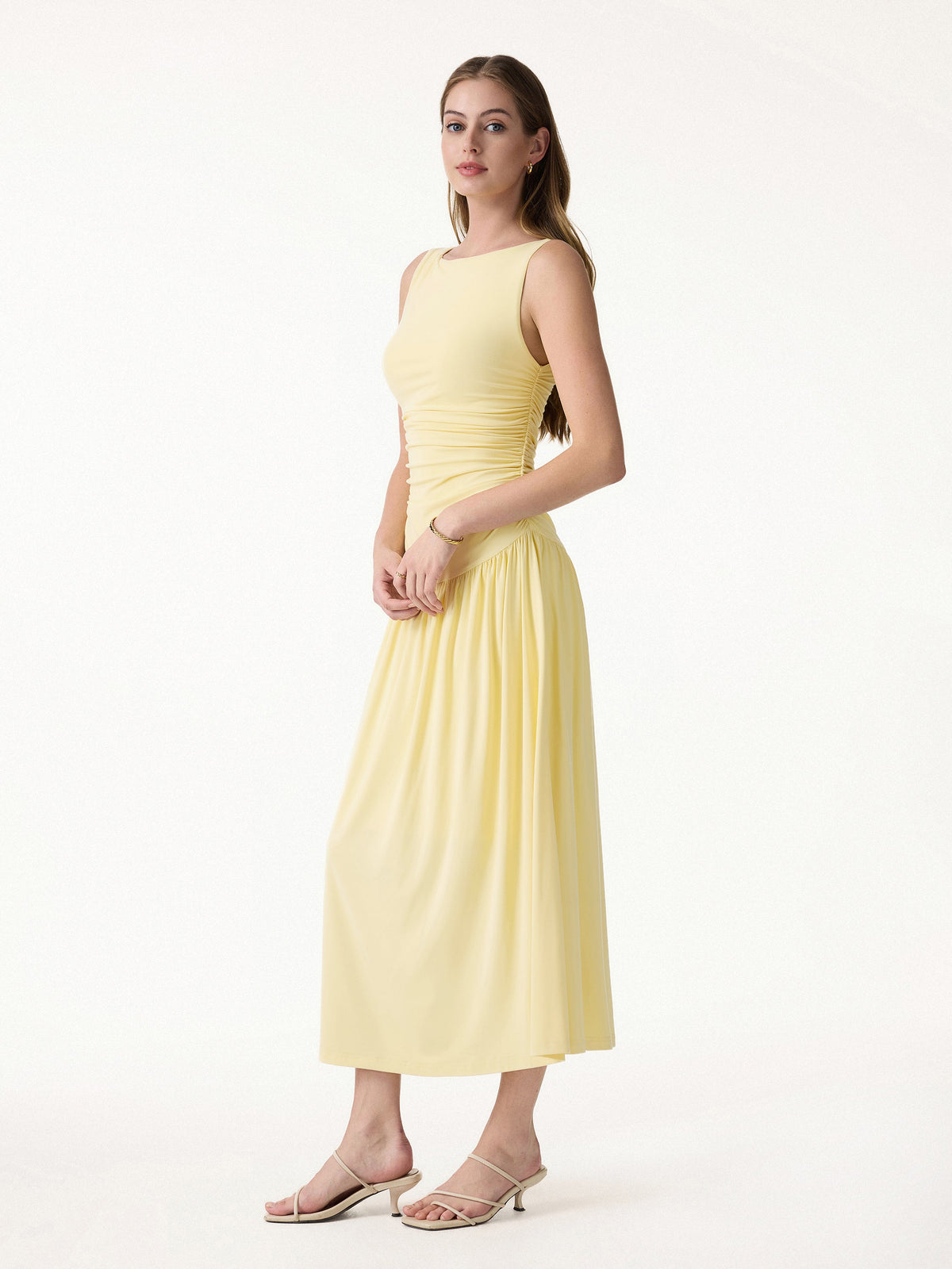 OGLmove Women's SkinKiss Cooling Boatneck Ruched Midi Bra Dress