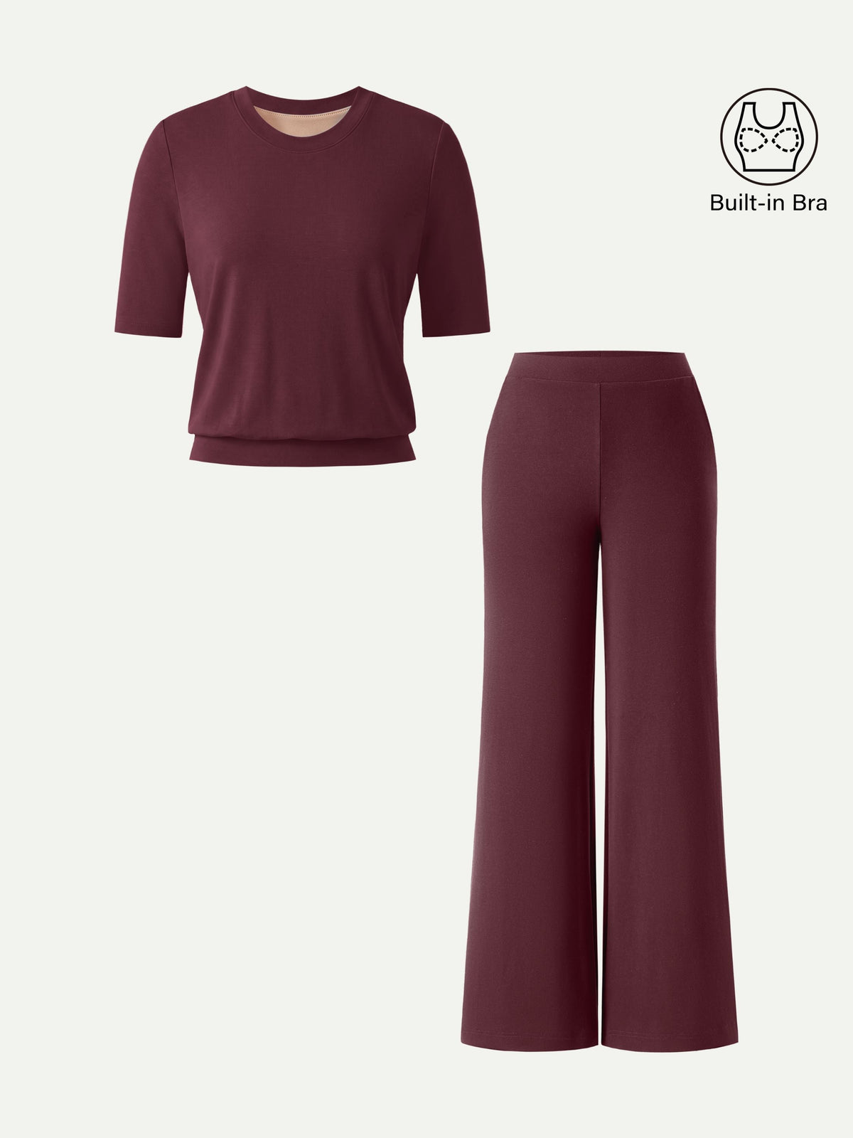 OGLmove Women's Mid Rise Wide Leg Pants & Crewneck Bra Top Set