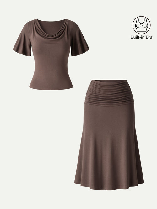 OGLmove Flutter Sleeve Bra Top and Midi Mermaid Skirt Set