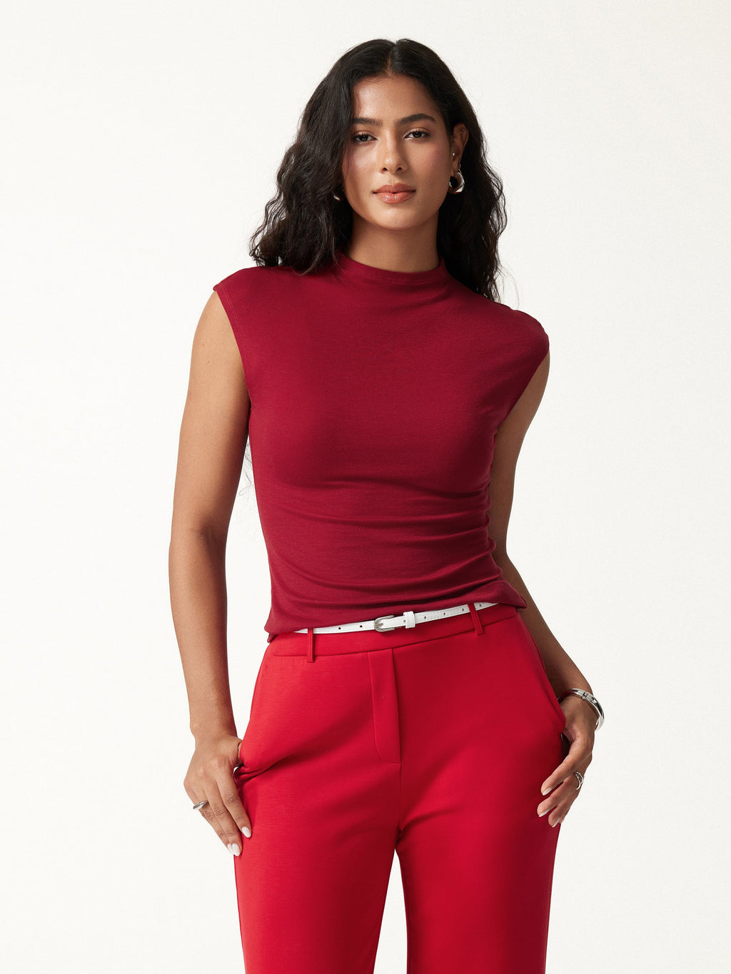 OGLmove Women's Lyocell-Wool Knit Mock Neck Sleeveless Top
