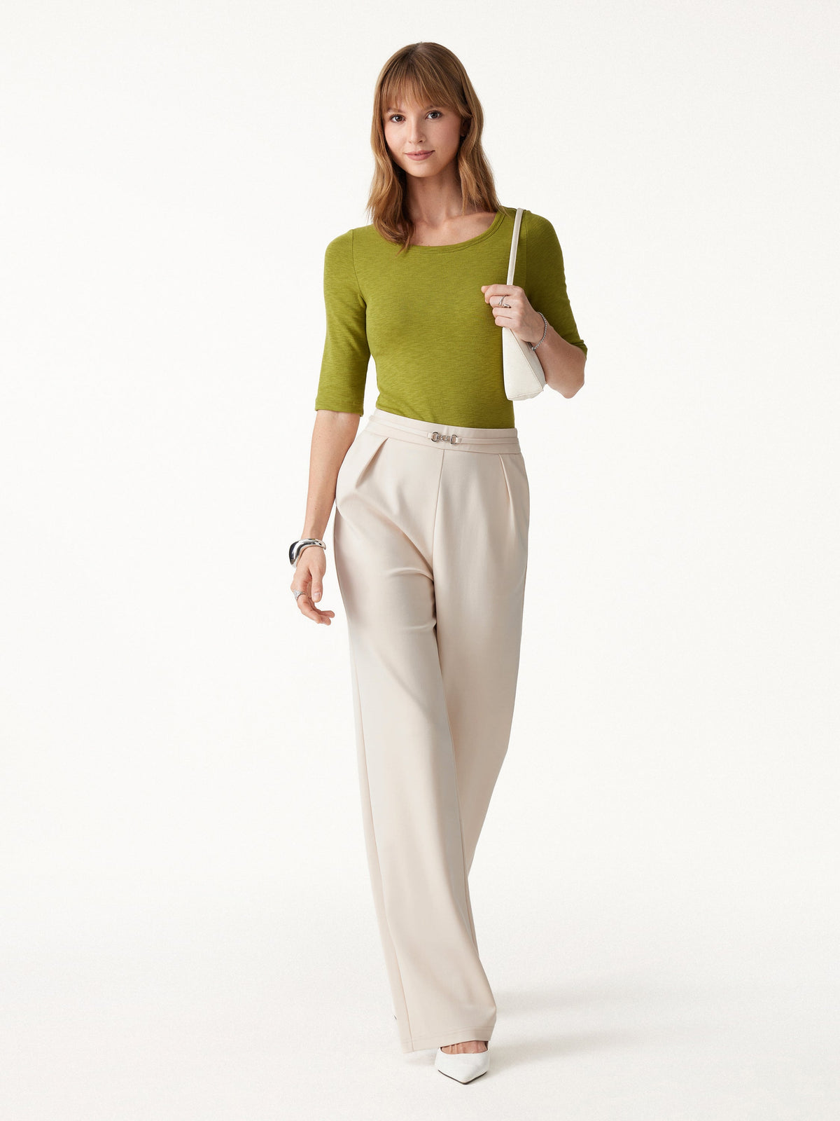 OGLmove Women's Ponte High-Rise Wide-Leg Pants with Pockets