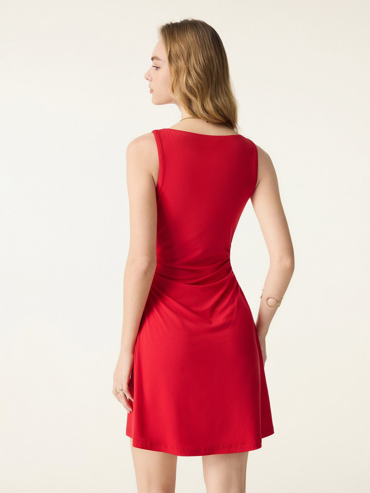 OGLmove Women's SkinKiss Boatneck Ruched A-Line Mini Bra Dress