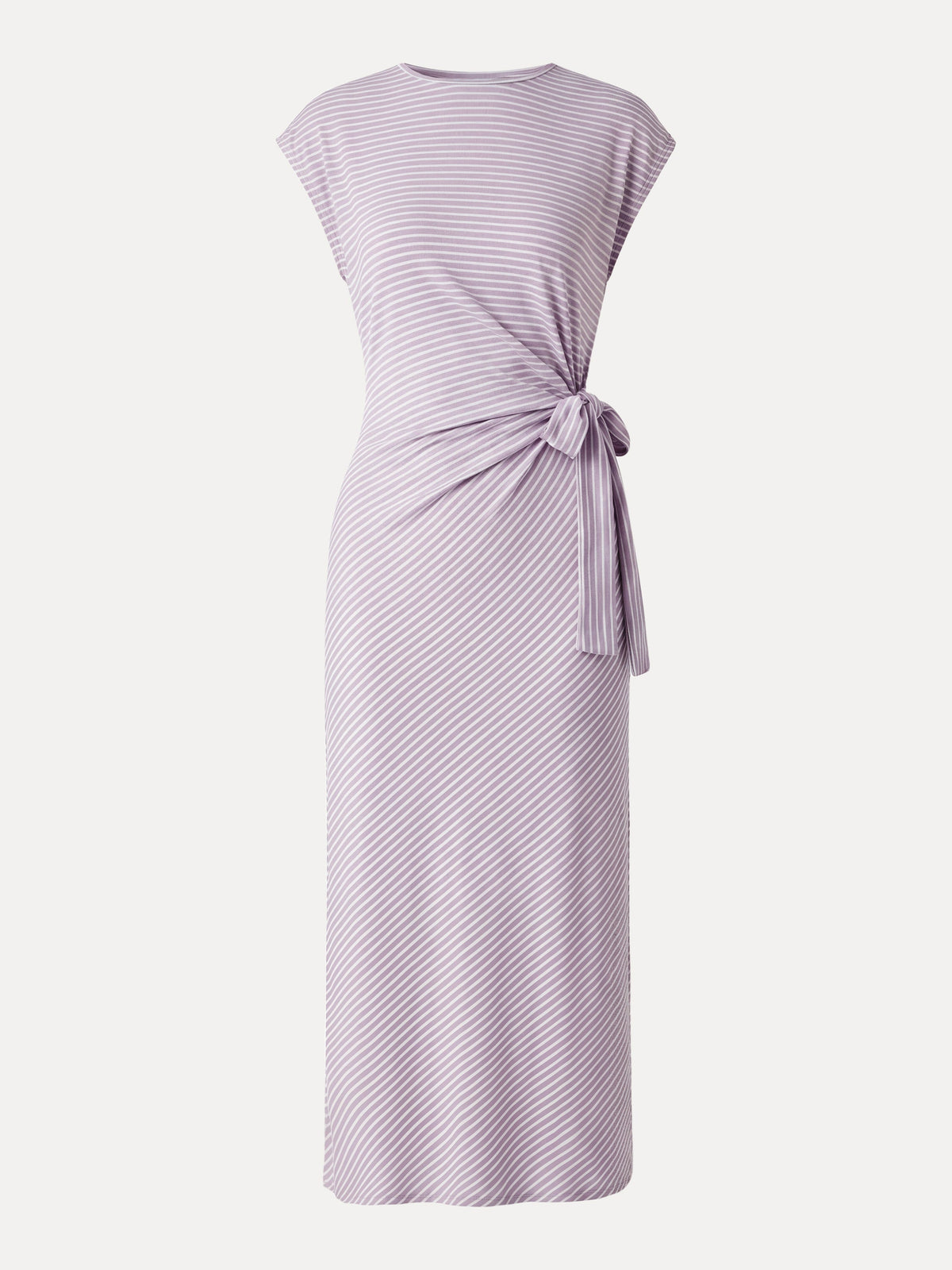 OGLmove Women's Striped Relaxed Midi Dress with Self-Tie