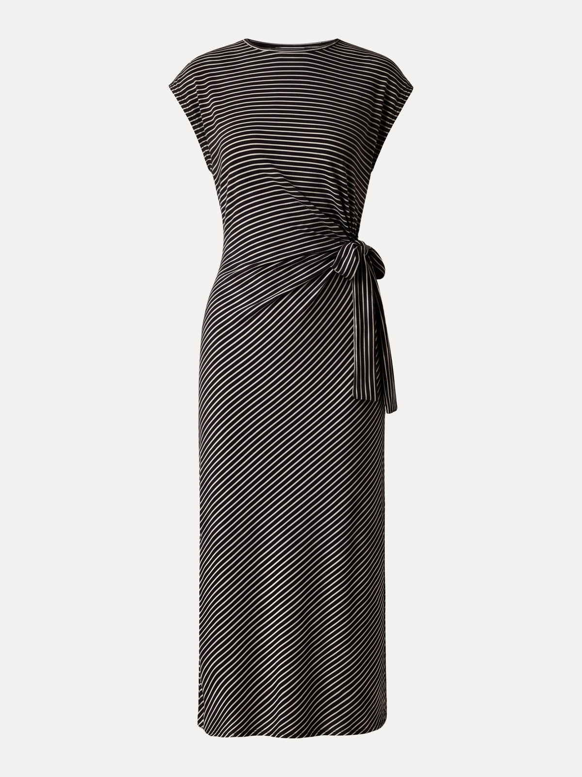 OGLmove Women's Striped Relaxed Midi Dress with Self-Tie