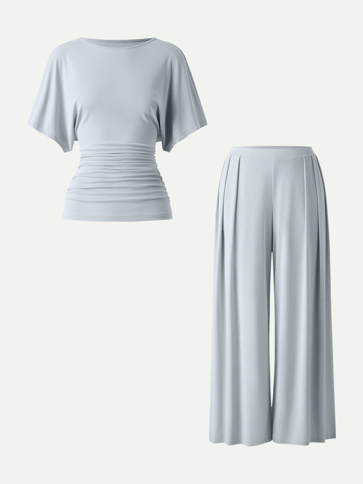 OGLmove Women's Boatneck Batwing Sleeve Top & Wide Leg Palazzo Pant Set with Pockets