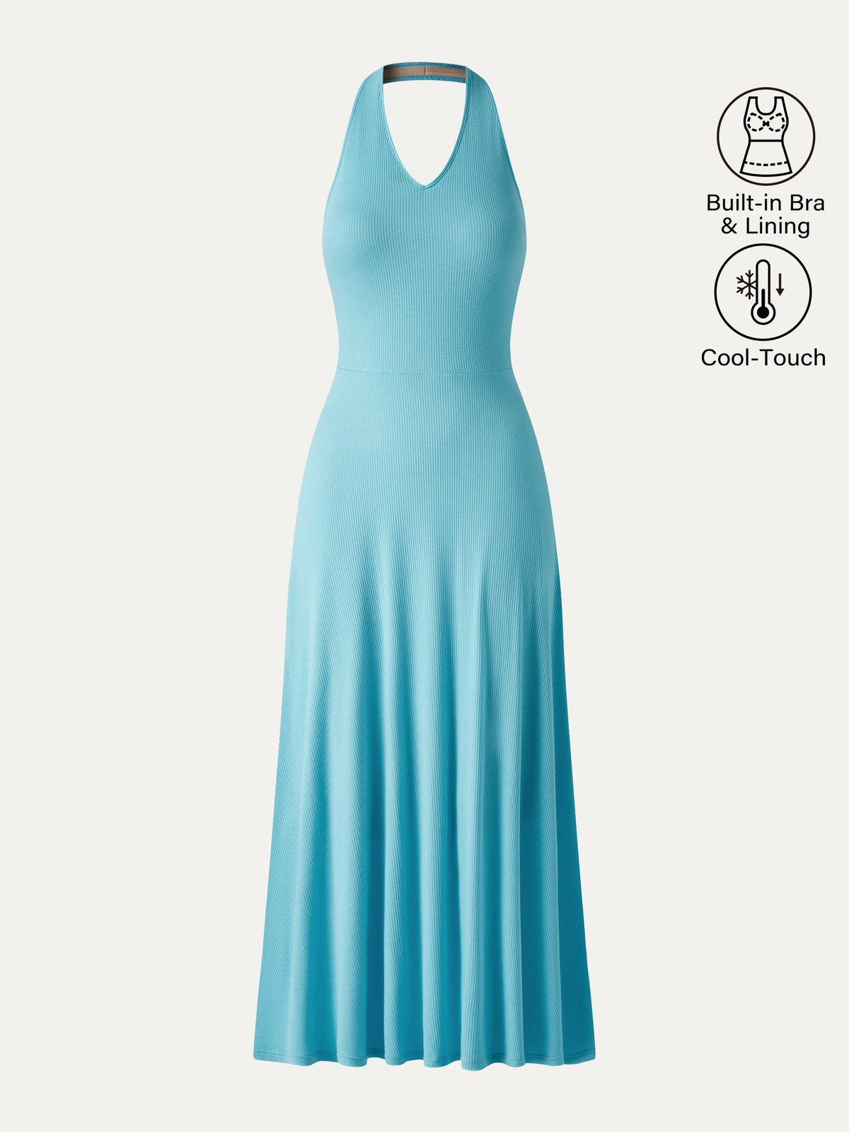 OGLmove Women's CoolTouch Halter A-Line Midi Bra Dress