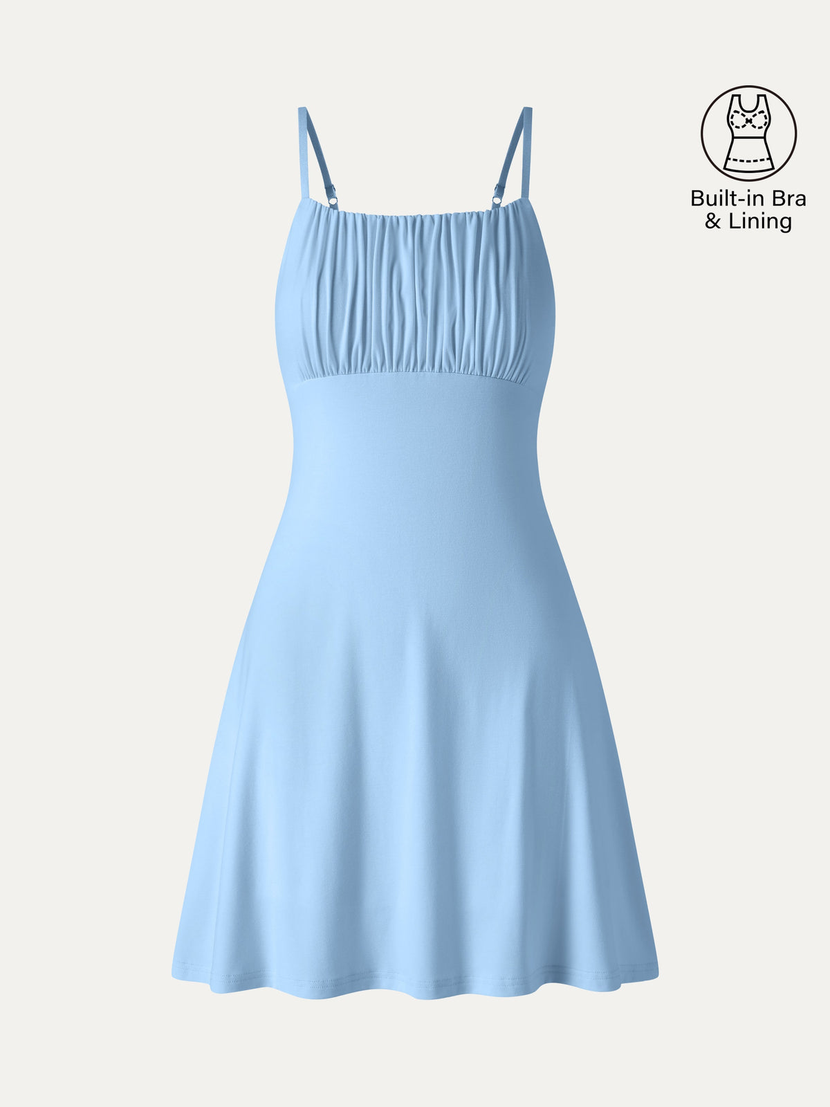 OGLmove Women's Matte Smooth Square Neck Ruched Spaghetti Mini Bra Dress