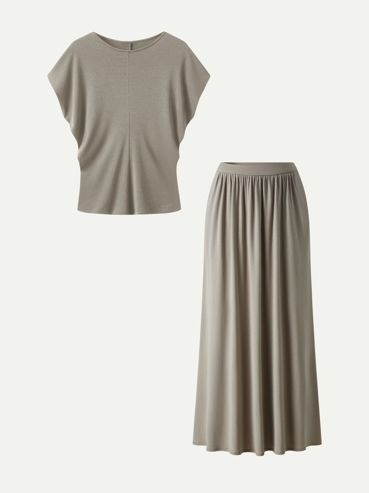 OGLmove Women's Round Neck Top & A-Line Maxi Skirt Set