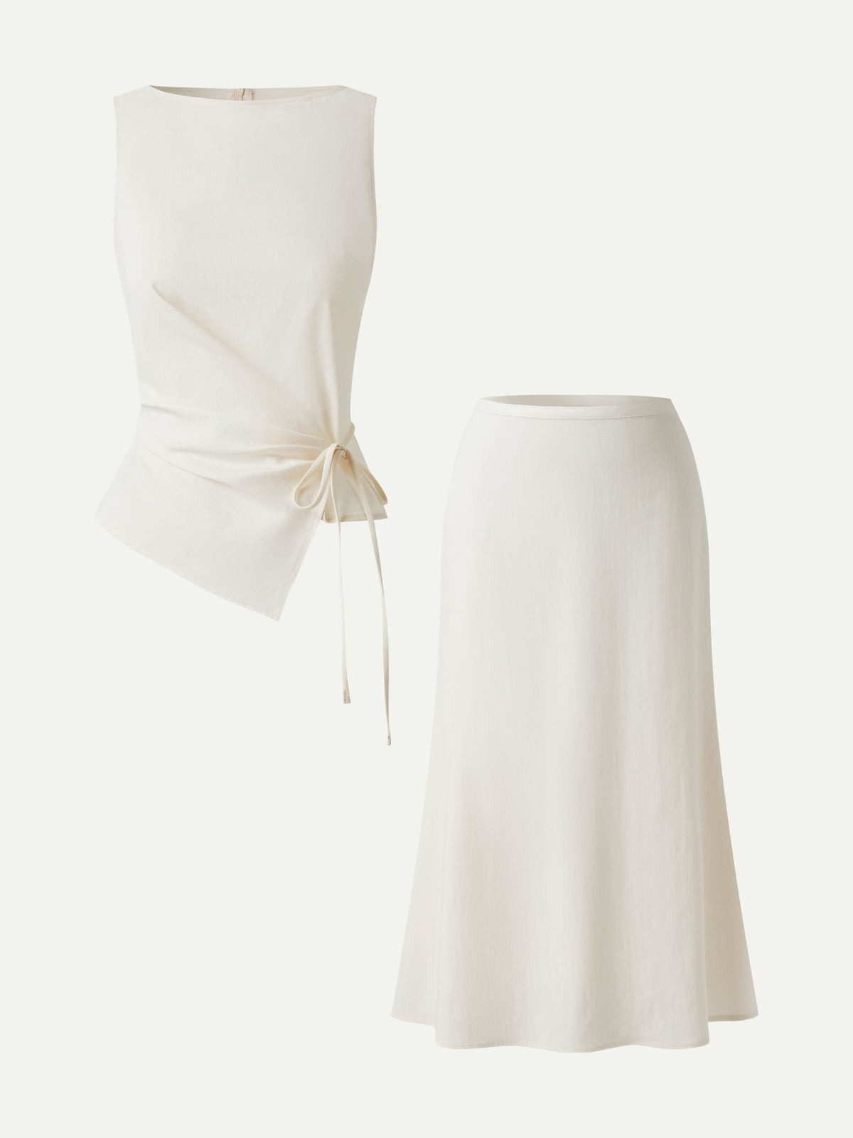 OGLmove Women's Stretch Cotton Boatneck Waist-Defined Top & Maxi Flared Pull-On Skirt Set