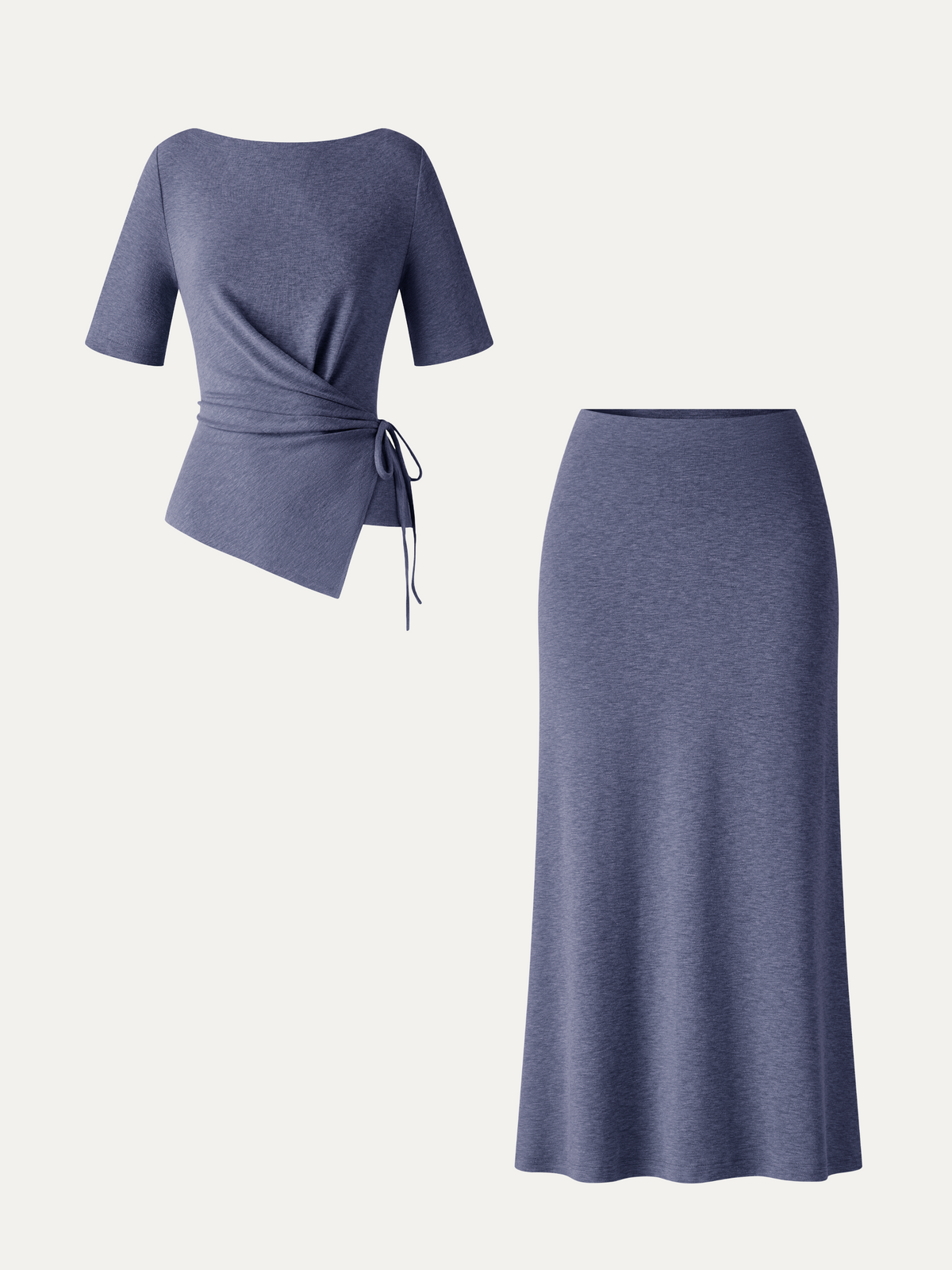 OGLmove Women's Short Sleeve Tie-Side Top & Side-Slit A-Line Midi Skirt Set