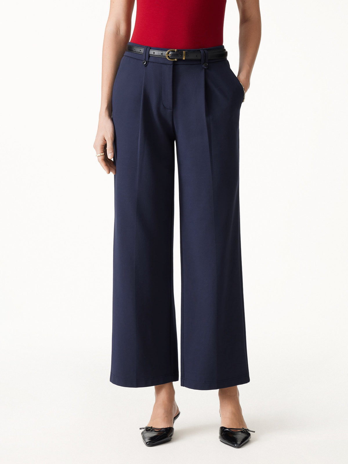 OGLmove Women's Ponte Low-Rise Straight Leg Ankle Pants with Pockets