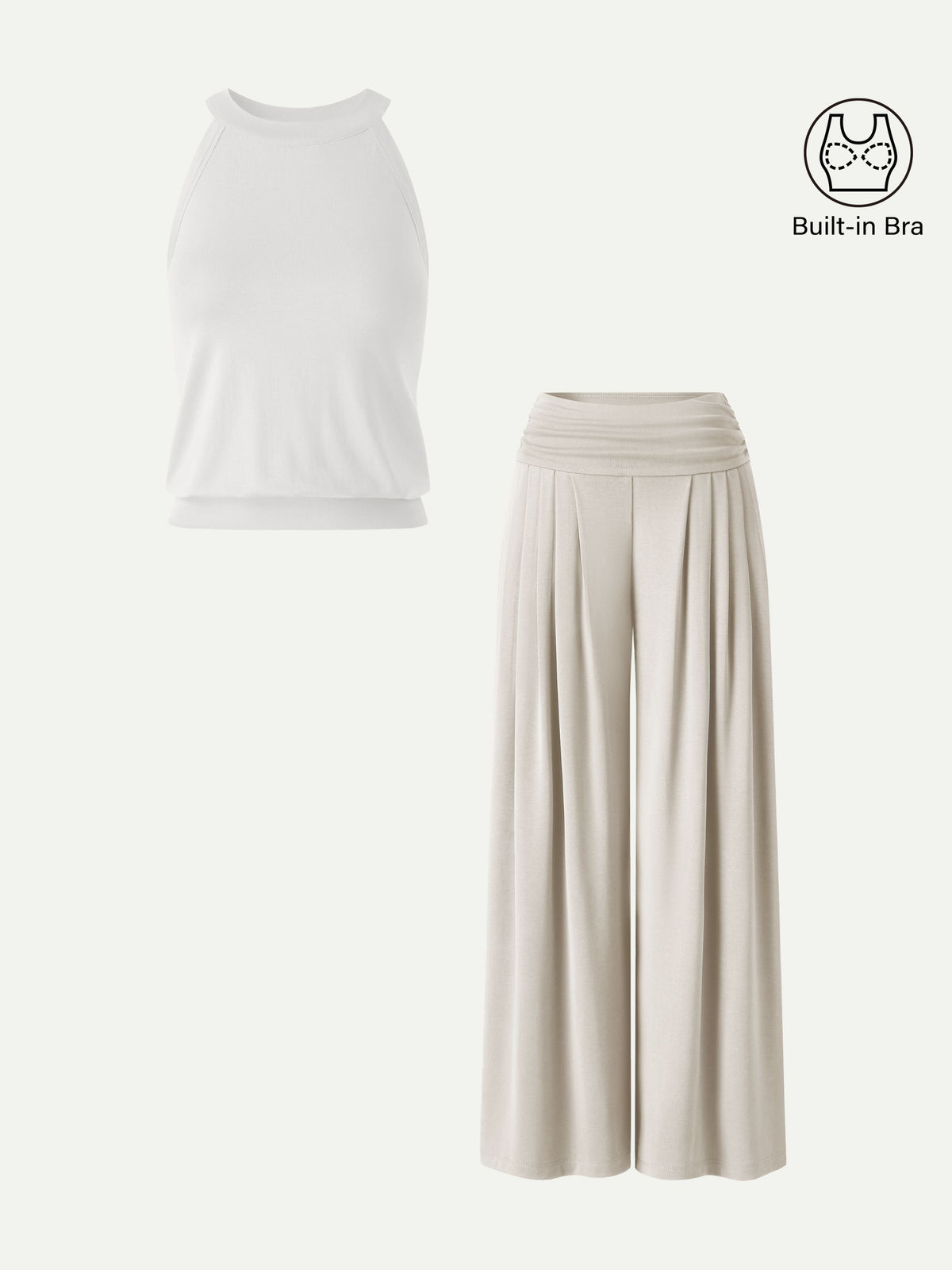 Women's Halter Neck Bra Tank & Tucked Pant with Pockets 2-Piece Set