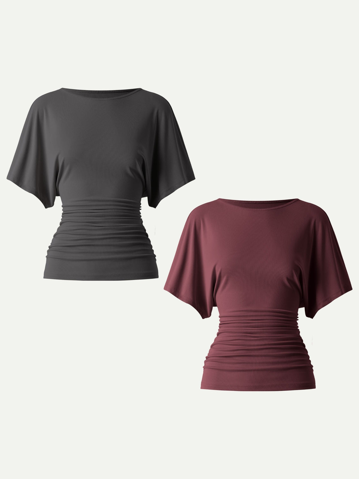 OGLmove Women's Effortless Boatneck Batwing Sleeve Side Ruched Top