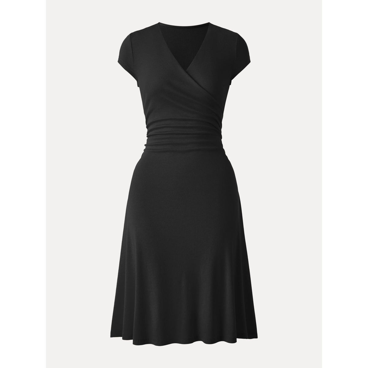 OGLmove Women's Stretch Cotton Surplice V-Neck Cap Sleeve Midi Dress